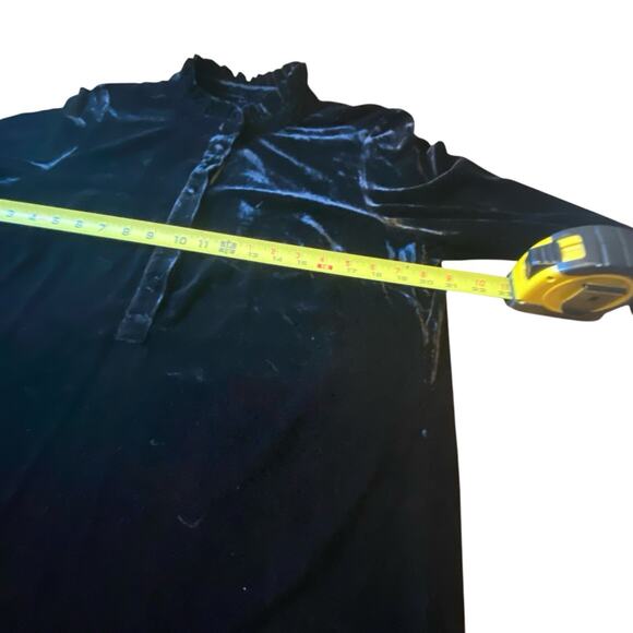 Talbots Black Velvet Long-Sleeve Blouse Ruffled Mandarin Collar Sz L Holiday - Picture 8 of 16